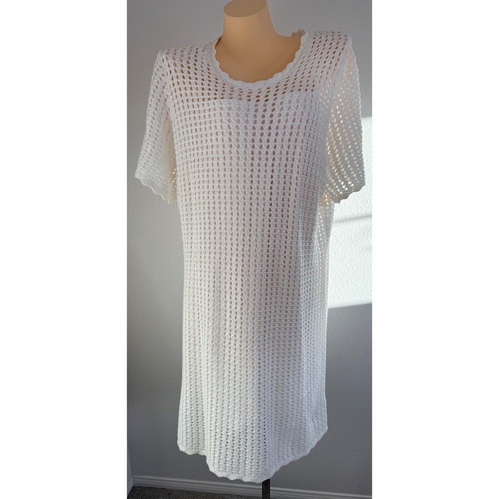 Gap XXL White Crochet Knit Midi Dress Coastal Boho Beach Short Sleeve Pullover